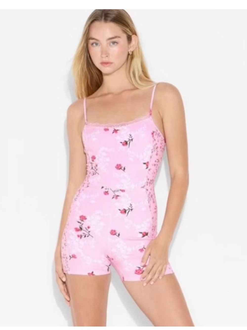 wild fable Pink Floral Lace-Trim Romper